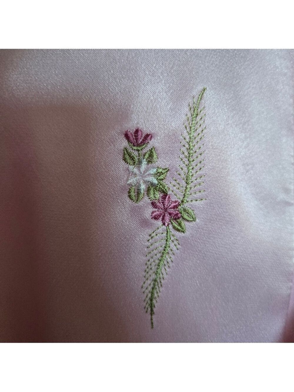 ROBE & CAMISOLE PAJAMA SET 100% SILK WOMEN PINK EMBROIDERED FLORAL DESIGN XXL - Picture 10 of 14